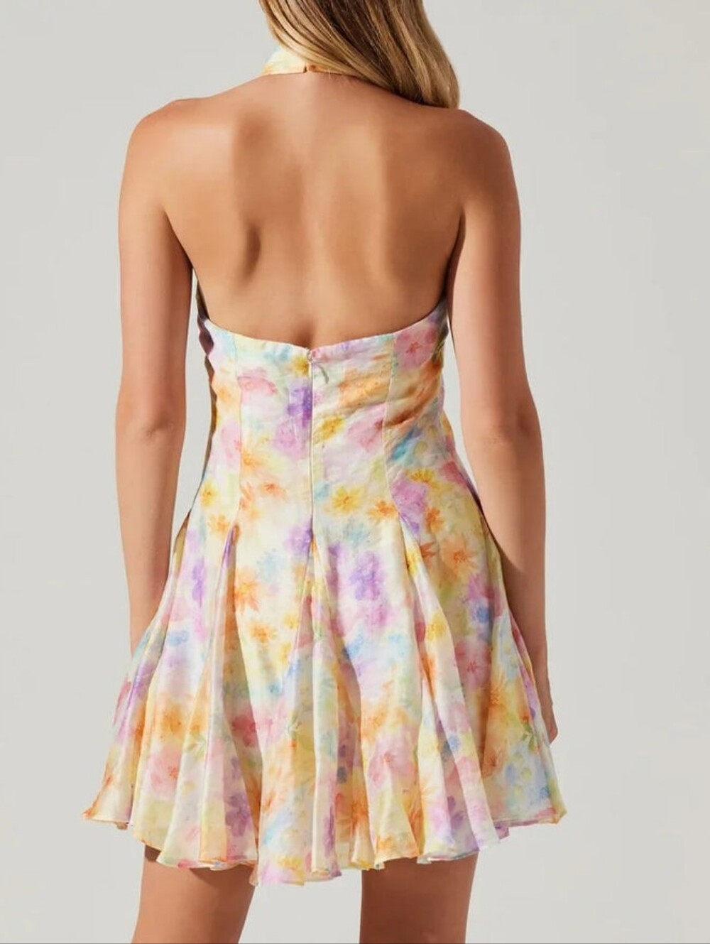 ASTR 🏷️NWT Watercolor Abstract Floral Halter High Neck Fit & Flare Lined XL - Picture 3 of 8